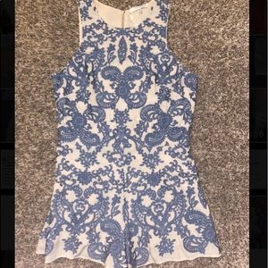 Nude/navy lace romper